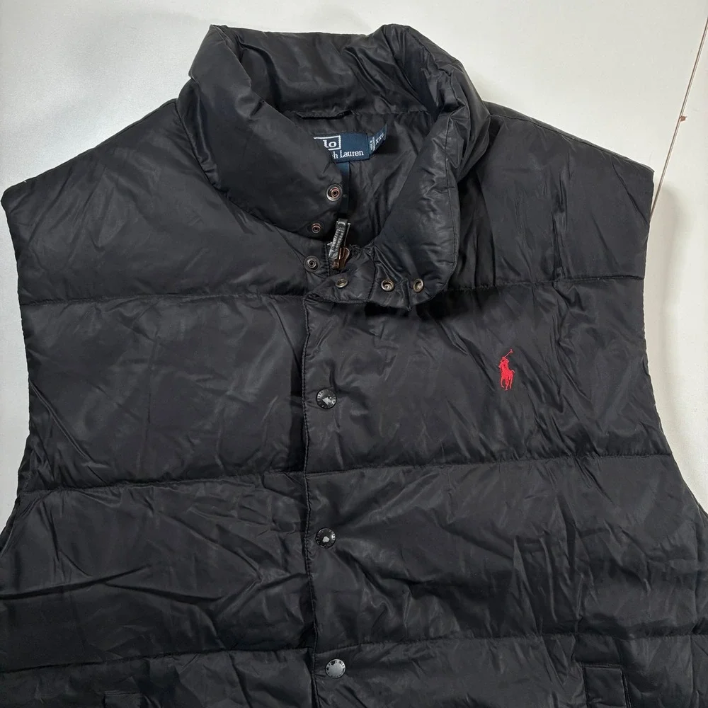 Vintage Polo Ralph Lauren Down Puffer Vest 2XL Black Filled Quilted Pony